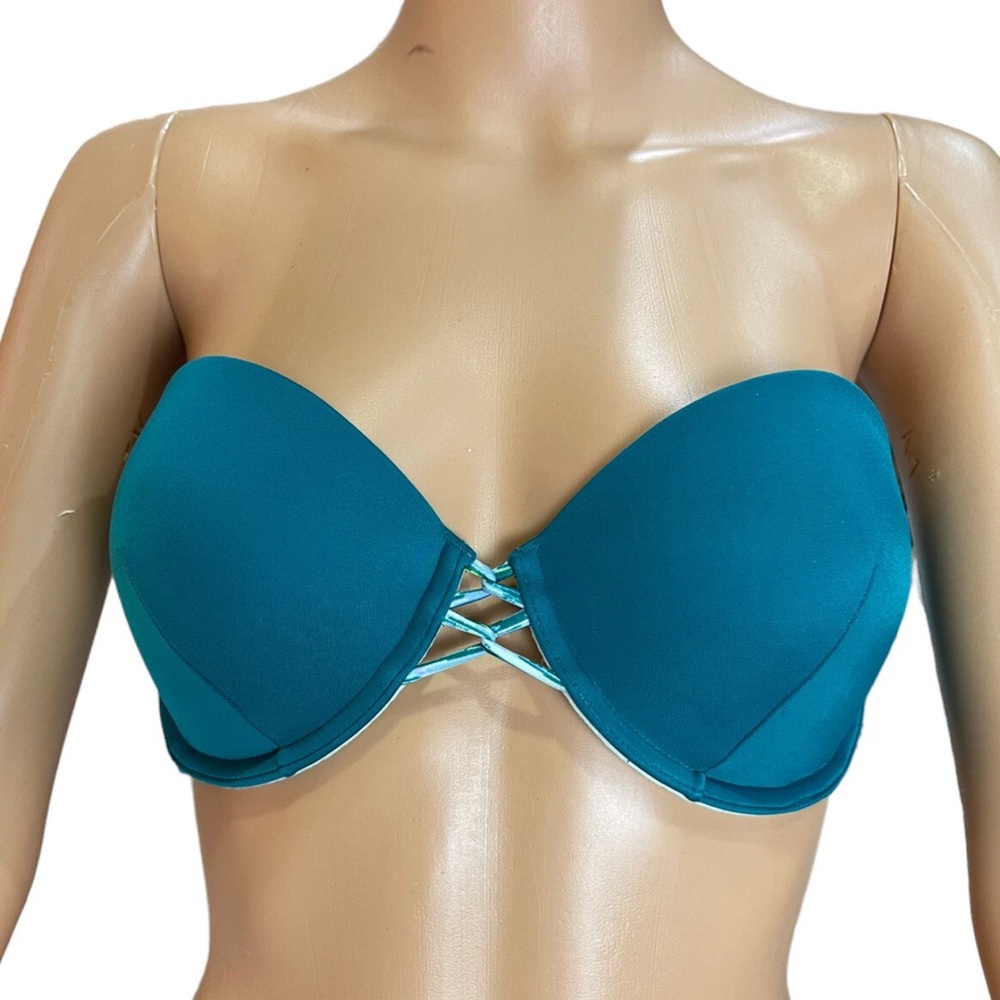 Victoria's Secret Teal Strapless Padded Bandeau with Crisscross Detail